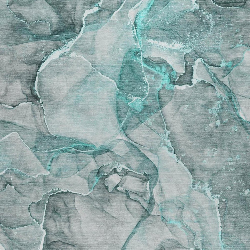 5' X 8' Teal And Gray Abstract Shag Washable Area Rug With UV Protection