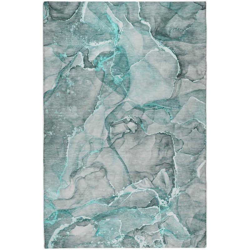 5' X 8' Teal And Gray Abstract Shag Washable Area Rug With UV Protection