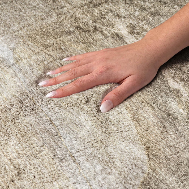 8' Brown And Taupe Abstract Shag Washable Round Rug With UV Protection