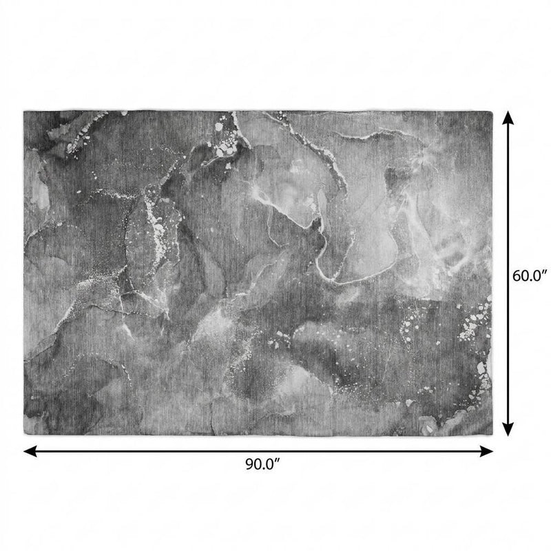 5' X 8' Gray And Charcoal Abstract Shag Washable Area Rug With UV Protection