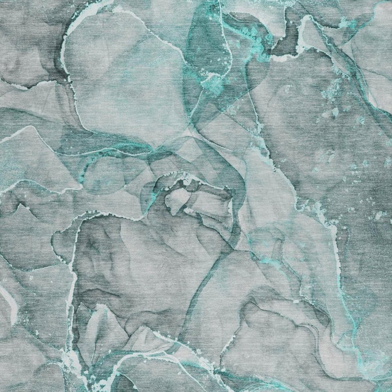 9' X 12' Teal And Gray Abstract Shag Washable Area Rug With UV Protection
