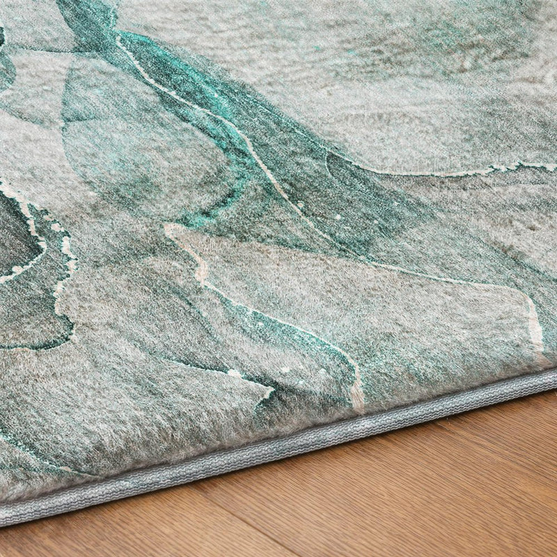 9' X 12' Teal And Gray Abstract Shag Washable Area Rug With UV Protection