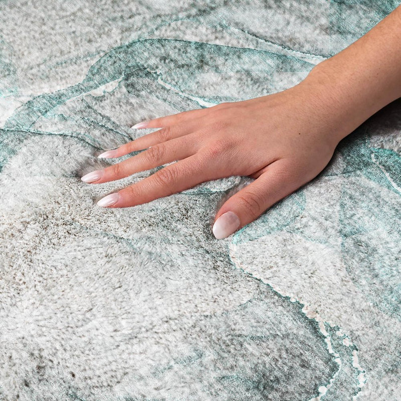 9' X 12' Teal And Gray Abstract Shag Washable Area Rug With UV Protection