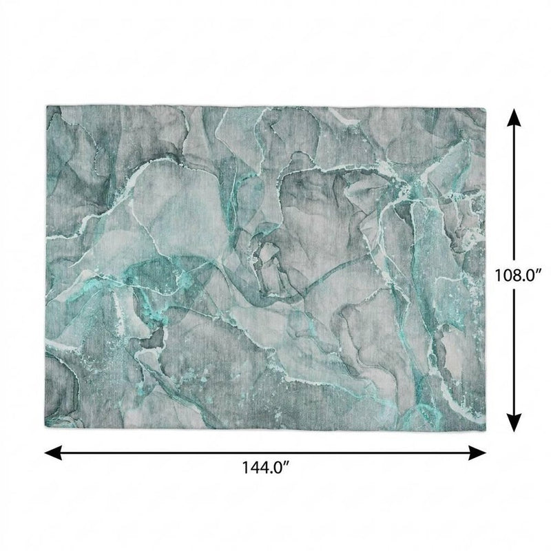 9' X 12' Teal And Gray Abstract Shag Washable Area Rug With UV Protection
