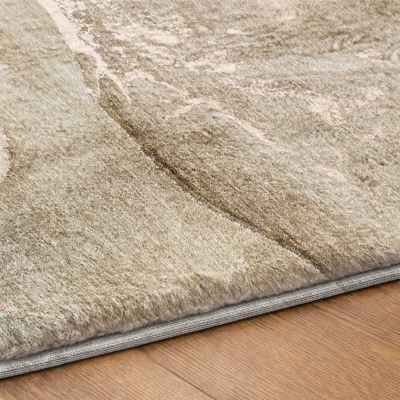 3' X 5' Teal And Taupe Abstract Shag Washable Area Rug With UV Protection