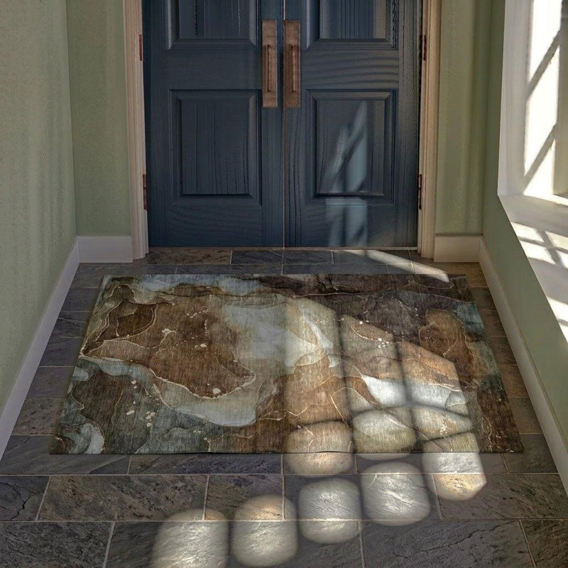 3' X 5' Brown And Chocolate Abstract Shag Washable Area Rug With UV Protection