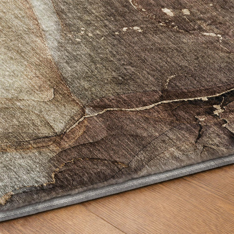5' X 8' Brown And Chocolate Abstract Shag Washable Area Rug With UV Protection
