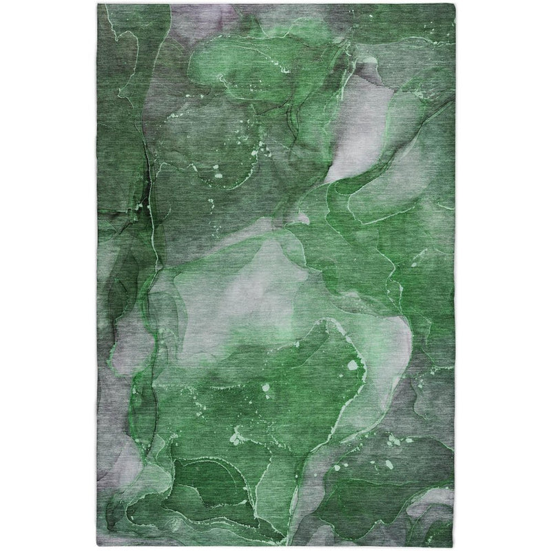 3' X 5' Emerald And Green Abstract Shag Washable Area Rug With UV Protection