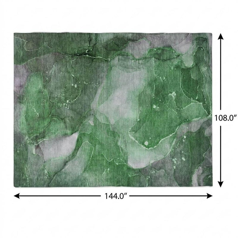 9' X 12' Emerald And Green Abstract Shag Washable Area Rug With UV Protection