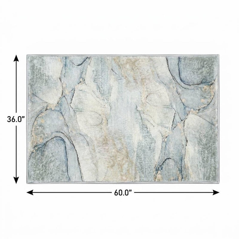 3' X 5' Sky Blue And Blue Abstract Shag Washable Area Rug With UV Protection