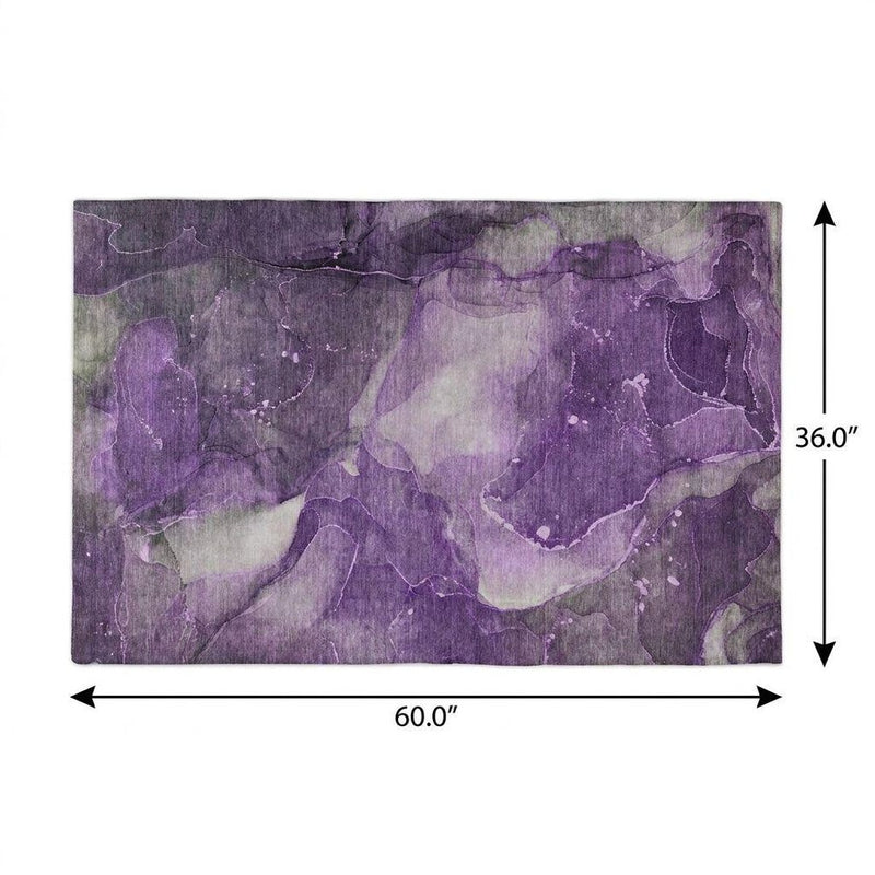 3' X 5' Purple And Gray Abstract Shag Washable Area Rug With UV Protection