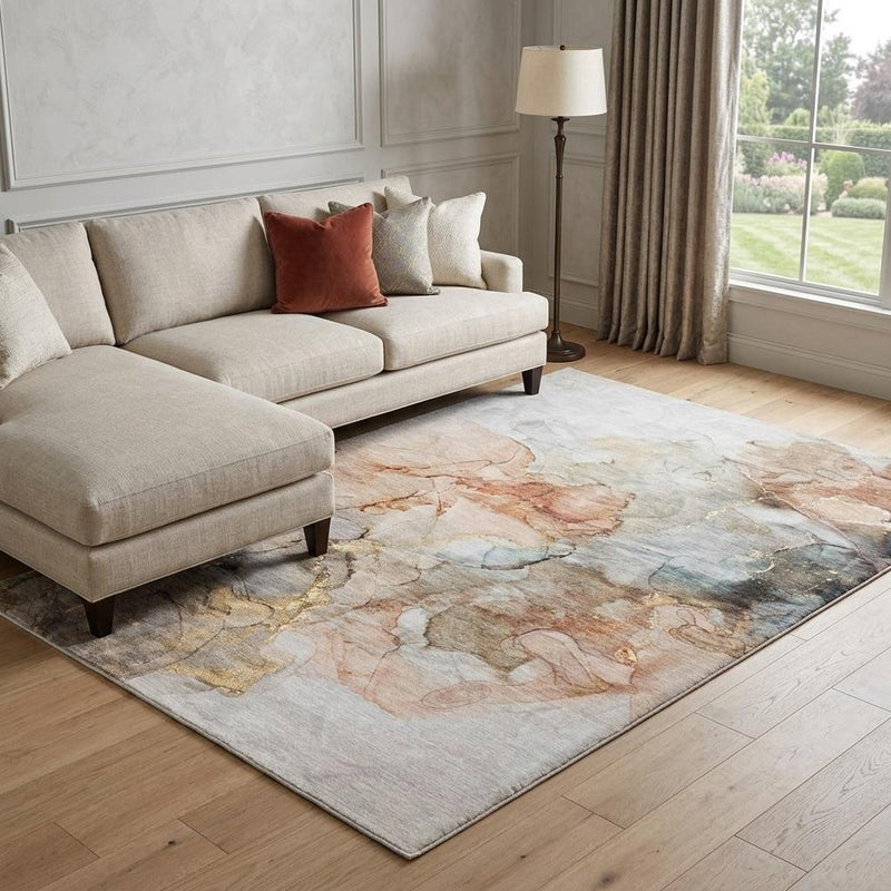 8' X 10' Beige And Gray Abstract Shag Washable Area Rug With UV Protection