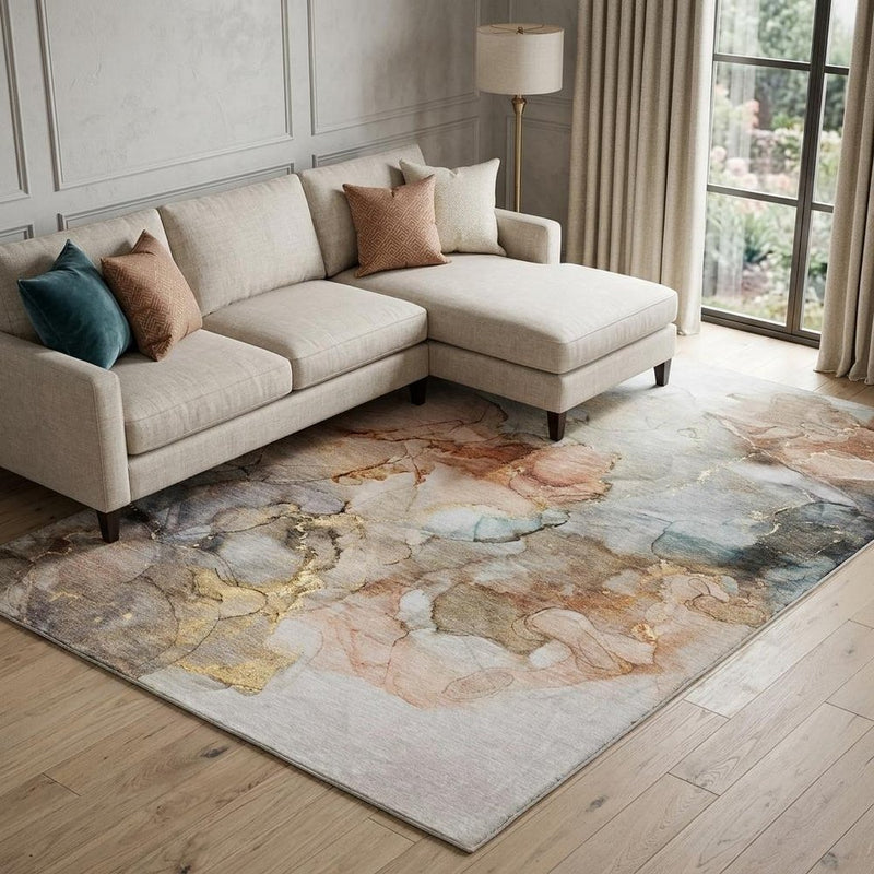 10' X 14' Beige And Gray Abstract Shag Washable Area Rug With UV Protection