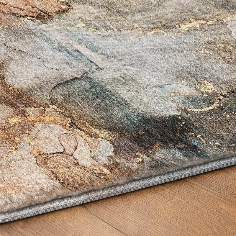 10' X 14' Beige And Gray Abstract Shag Washable Area Rug With UV Protection