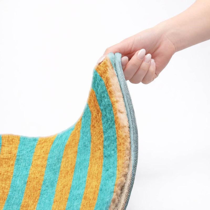 8' X 10' Aqua And Orange Striped Shag Washable Area Rug With UV Protection