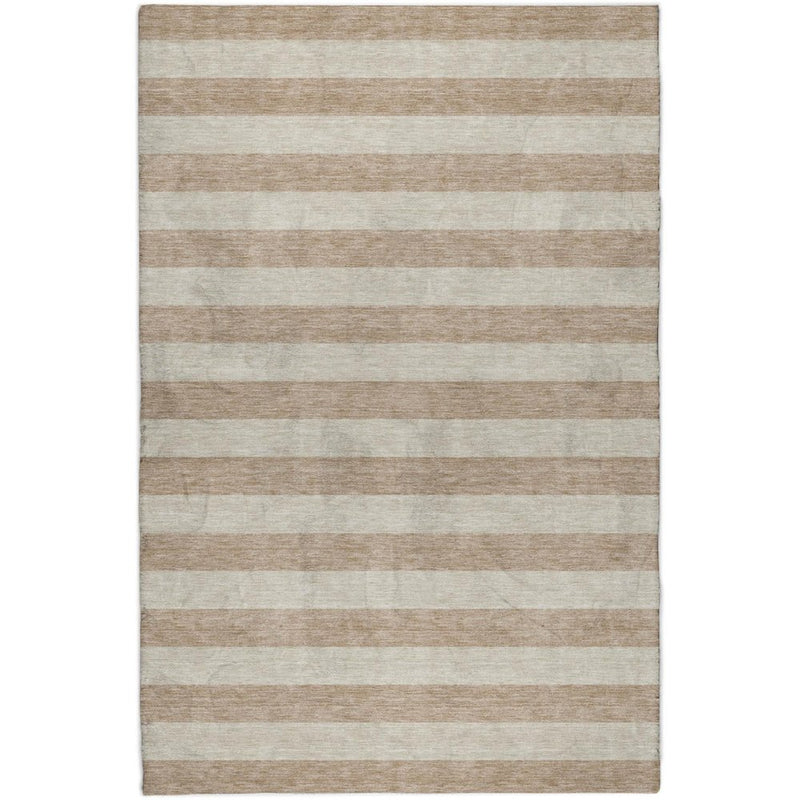 8' X 10' Beige And Taupe Striped Shag Washable Area Rug With UV Protection
