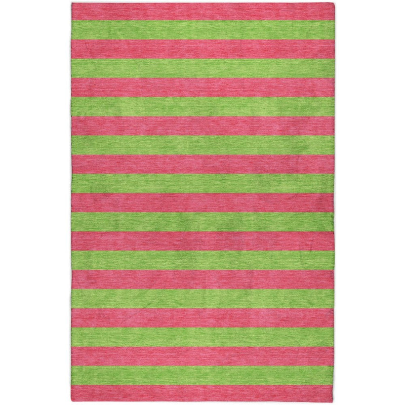 3' X 5' Blush And Green Striped Shag Washable Area Rug With UV Protection
