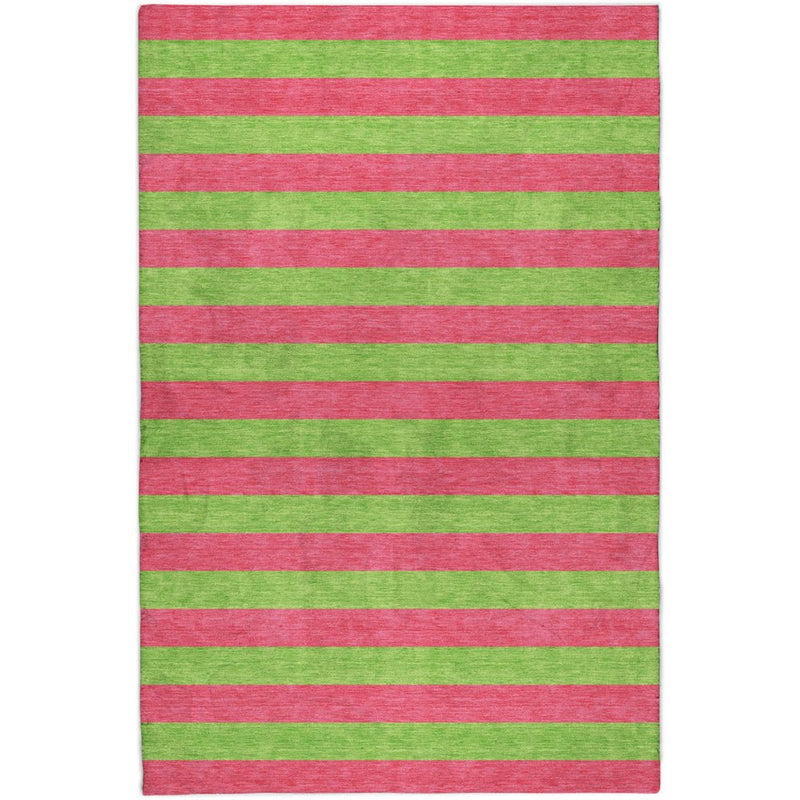 10' X 14' Blush And Green Striped Shag Washable Area Rug With UV Protection