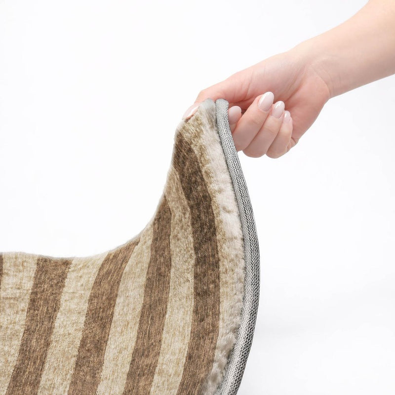 8' Coffee And Taupe Striped Shag Washable Round Rug With UV Protection