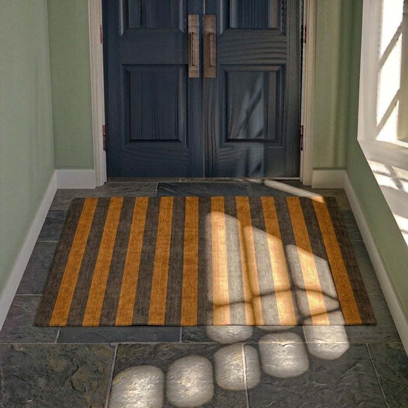 3' X 5' Brown And Copper Striped Shag Washable Area Rug With UV Protection