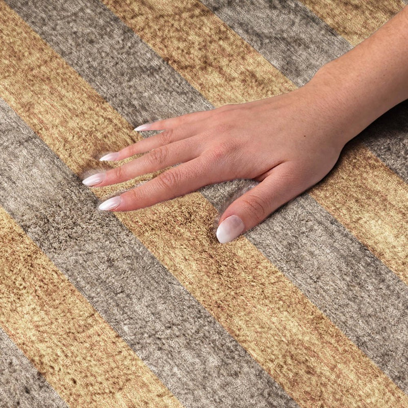 3' X 5' Brown And Copper Striped Shag Washable Area Rug With UV Protection