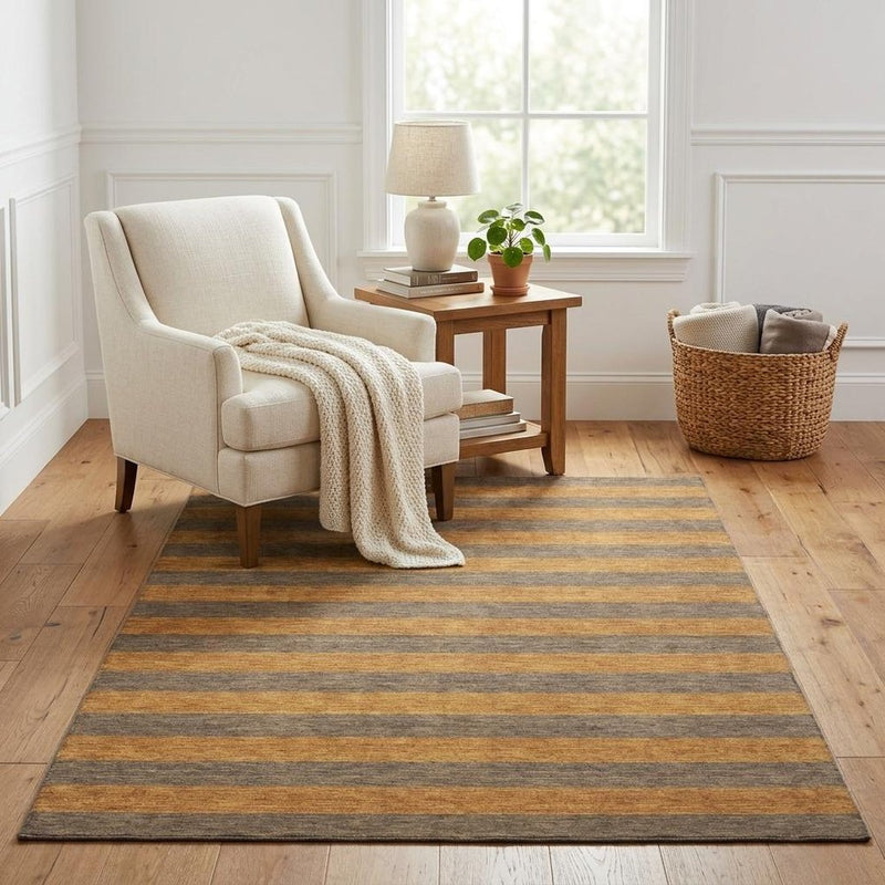 5' X 8' Brown And Copper Striped Shag Washable Area Rug With UV Protection