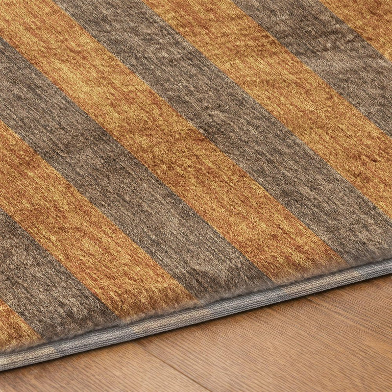 10' X 14' Brown And Copper Striped Shag Washable Area Rug With UV Protection