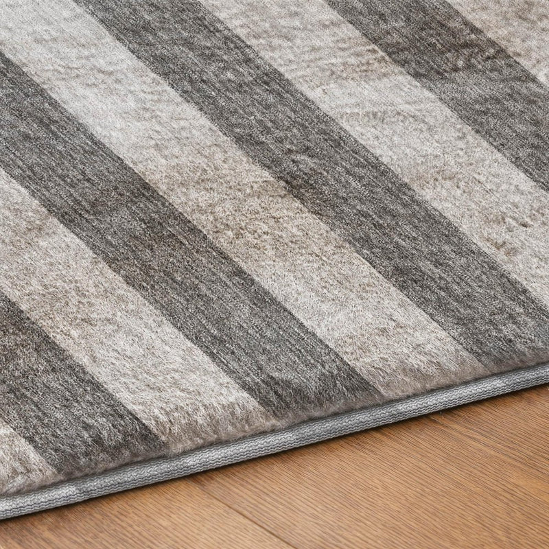 3' X 5' Granite Gray And Gray Striped Shag Washable Area Rug With UV Protection