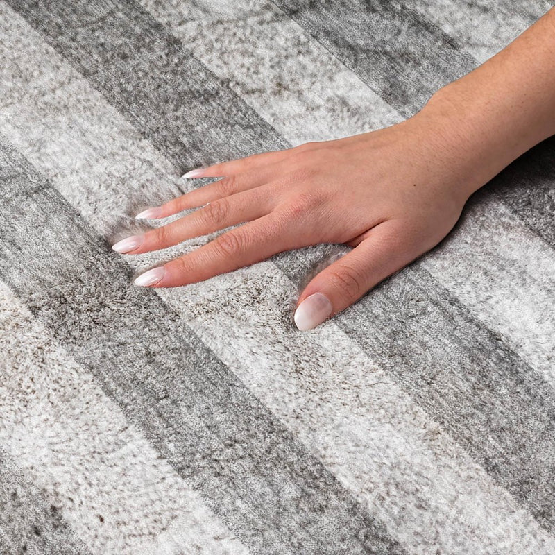 3' X 5' Granite Gray And Gray Striped Shag Washable Area Rug With UV Protection