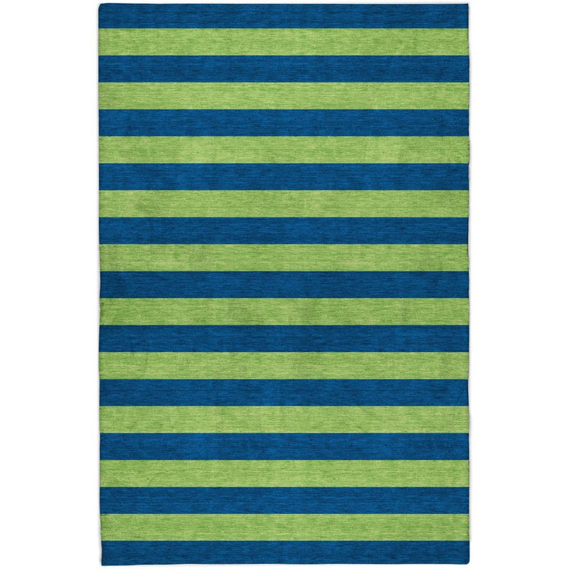 3' X 5' Navy Blue And Green Striped Shag Washable Area Rug With UV Protection