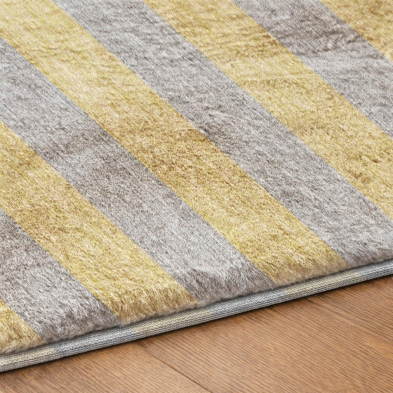 5' X 8' Silver And Gold Striped Shag Washable Area Rug With UV Protection