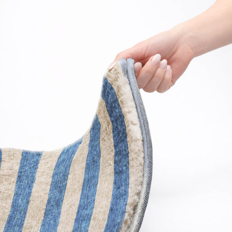 3' X 5' Tan And Navy Blue Striped Shag Washable Area Rug With UV Protection