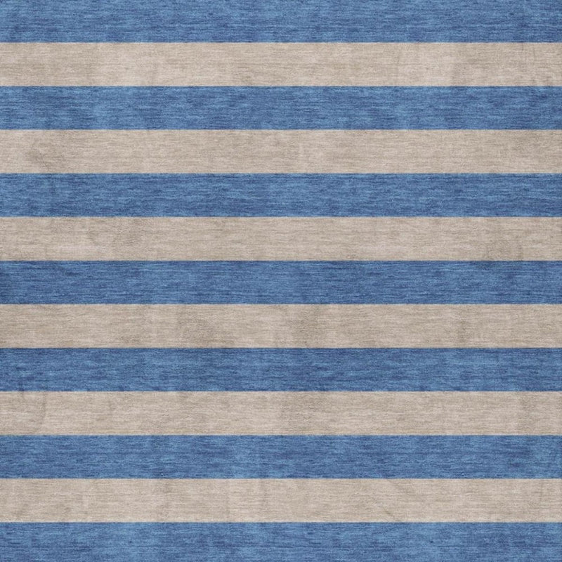 8' X 10' Tan And Navy Blue Striped Shag Washable Area Rug With UV Protection