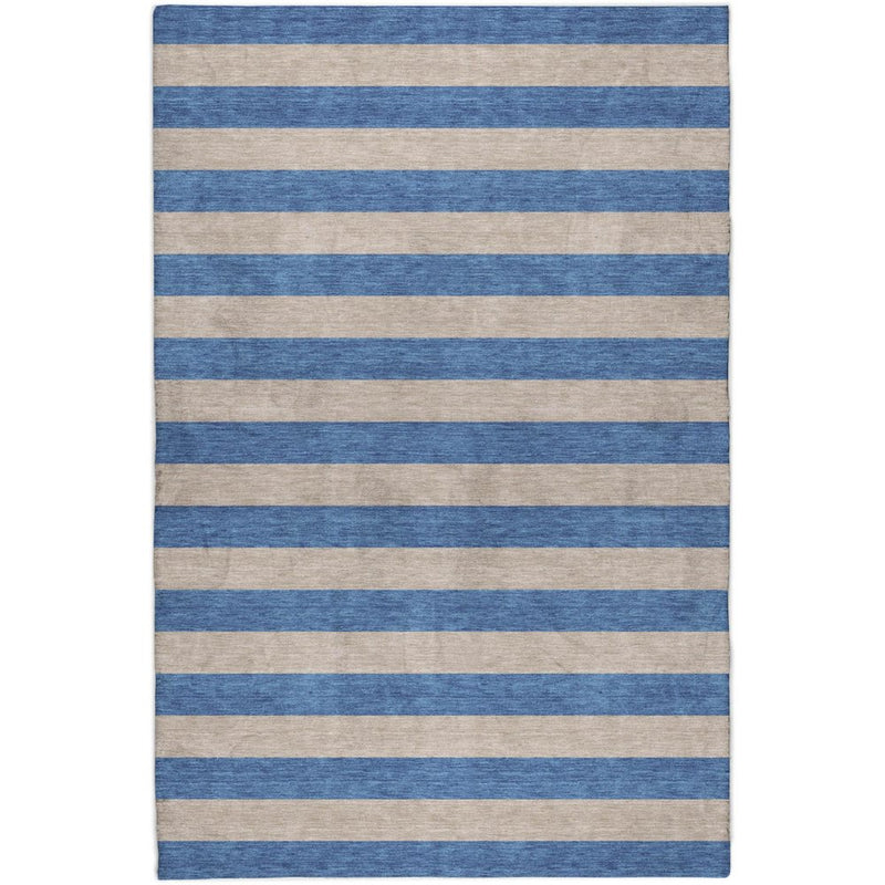 8' X 10' Tan And Navy Blue Striped Shag Washable Area Rug With UV Protection