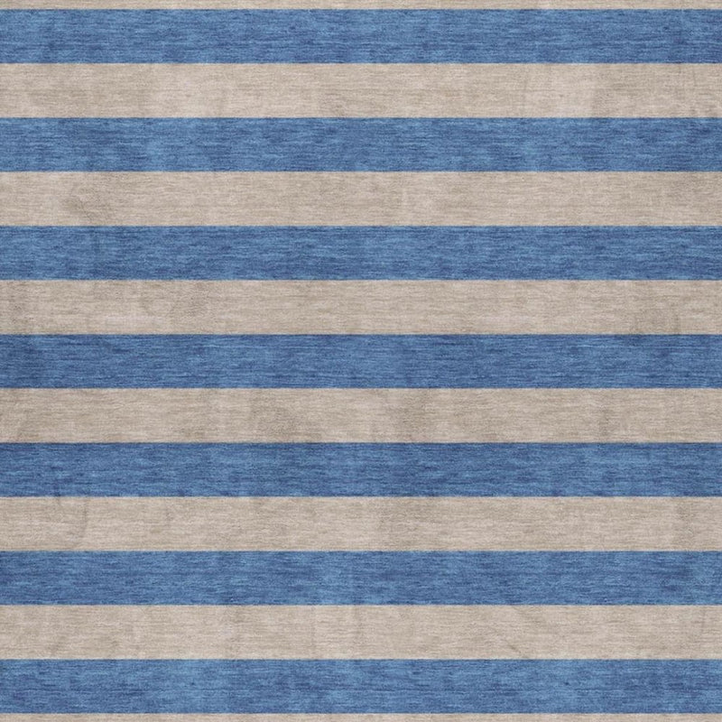 10' X 14' Tan And Navy Blue Striped Shag Washable Area Rug With UV Protection