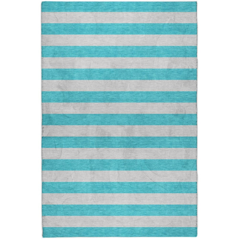3' X 5' Turquoise And Ivory Striped Shag Washable Area Rug With UV Protection