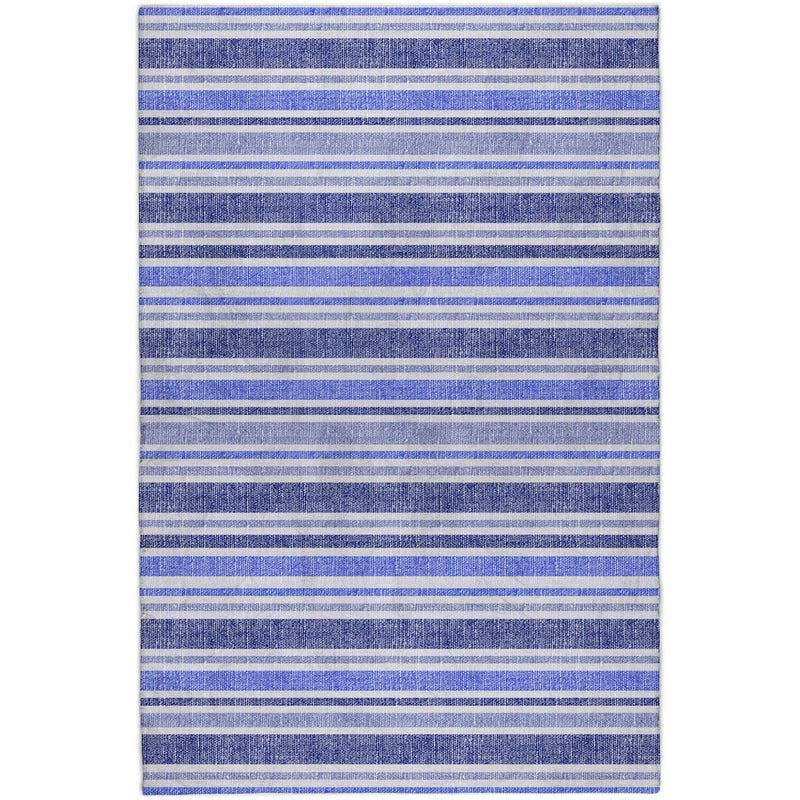 3' X 5' Blue And Ivory Striped Shag Washable Area Rug With UV Protection