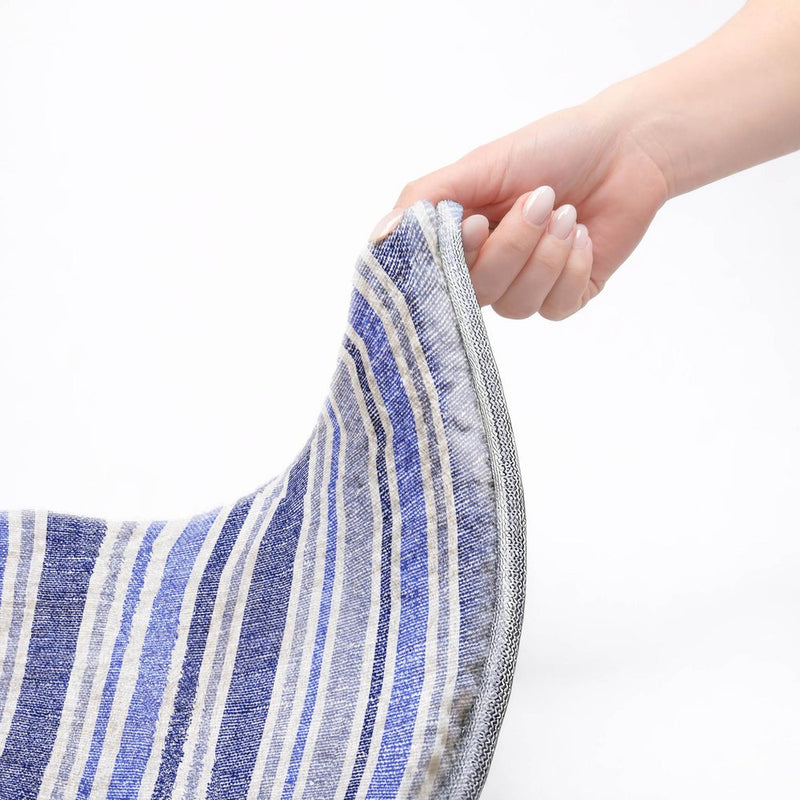 5' X 8' Blue And Ivory Striped Shag Washable Area Rug With UV Protection