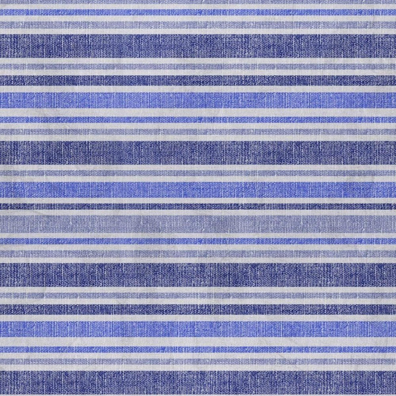 8' X 10' Blue And Ivory Striped Shag Washable Area Rug With UV Protection