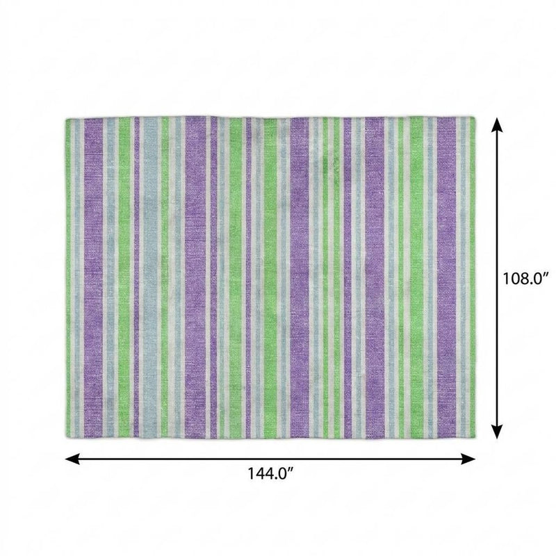 9' X 12' Lime Green And Purple Striped Shag Washable Area Rug With UV Protection