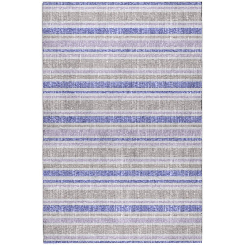 10' X 14' Navy Blue And Taupe Striped Shag Washable Area Rug With UV Protection