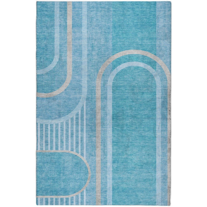 10' X 14' Teal And Denim Blue Geometric Shag Washable Area Rug With UV Protection