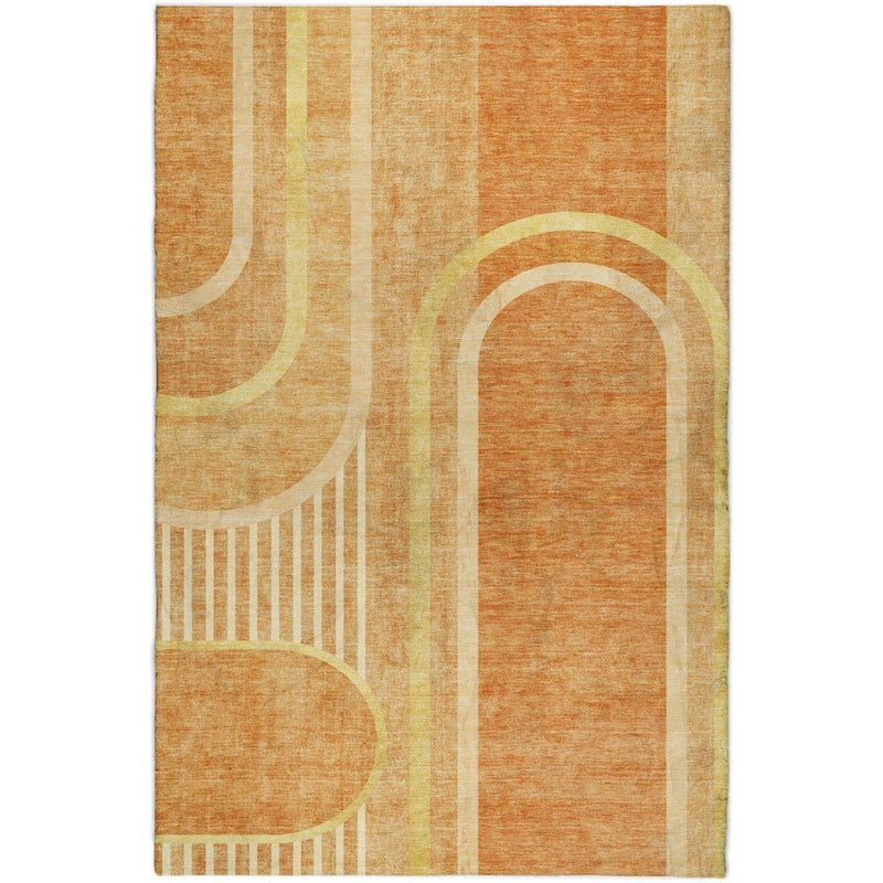 10' X 14' Terra Cotta And Gold Geometric Shag Washable Area Rug With UV Protection