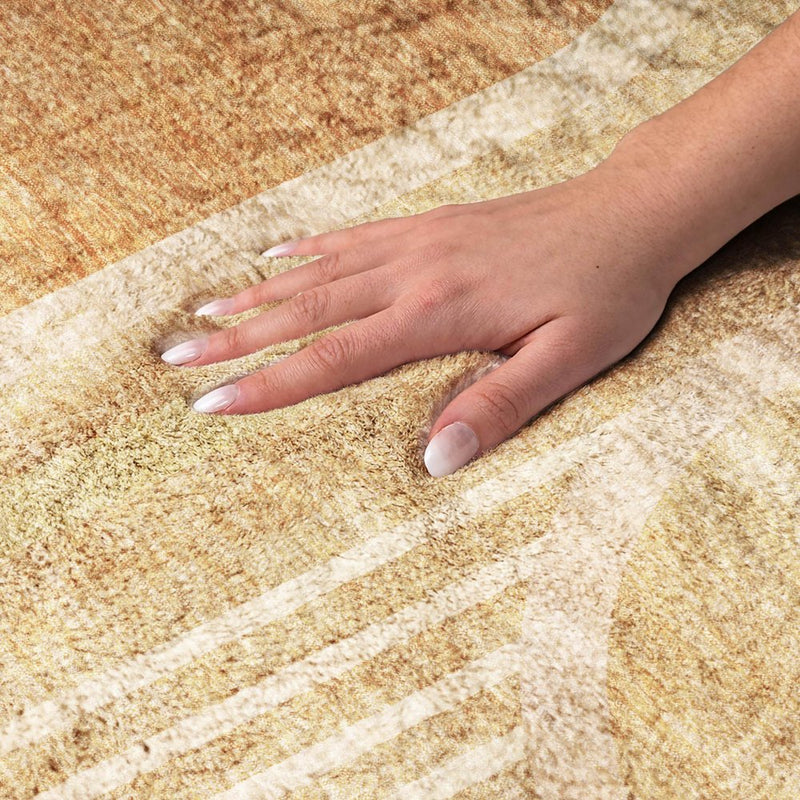 10' X 14' Terra Cotta And Gold Geometric Shag Washable Area Rug With UV Protection