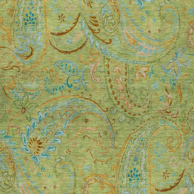 10' X 14' Green And Teal Paisley Shag Washable Area Rug With UV Protection