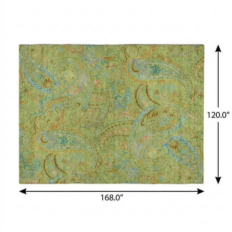 10' X 14' Green And Teal Paisley Shag Washable Area Rug With UV Protection
