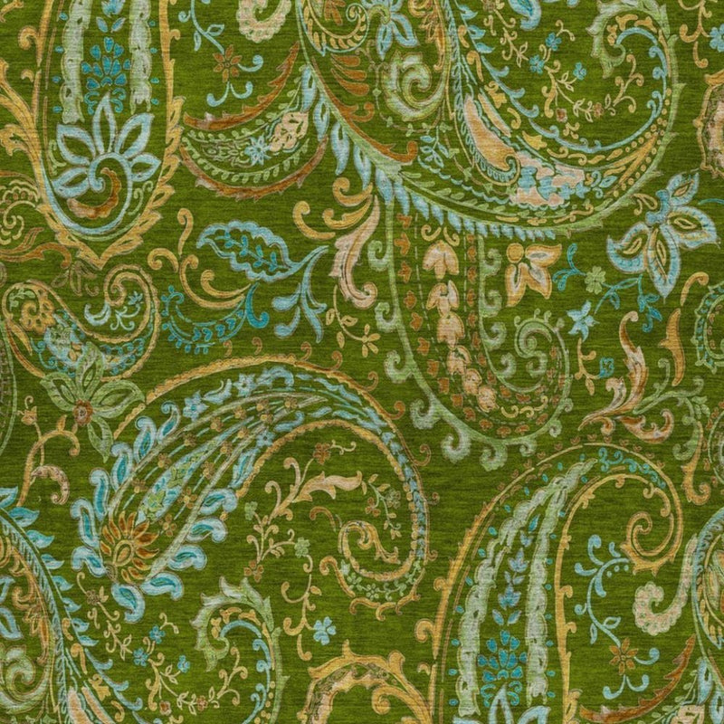 5' X 8' Green And Teal Paisley Shag Washable Area Rug With UV Protection