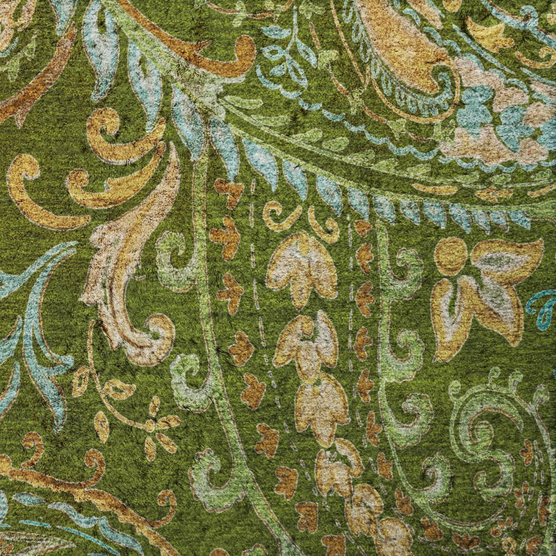 5' X 8' Green And Teal Paisley Shag Washable Area Rug With UV Protection