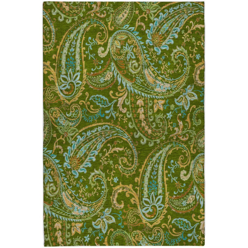 8' X 10' Green And Teal Paisley Shag Washable Area Rug With UV Protection