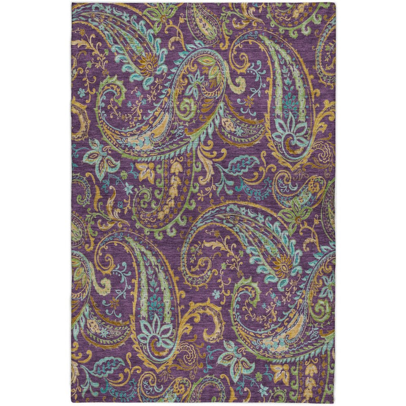 3' X 5' Purple And Teal Paisley Shag Washable Area Rug With UV Protection